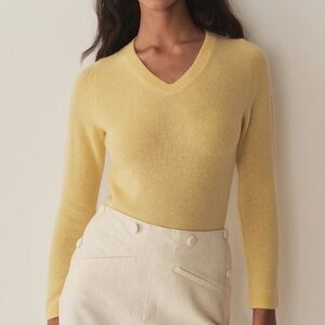 Doen Garance Cashmere High V Neck Knit Sweater Pullover Lemon Chiffon Yellow